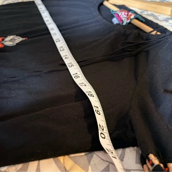 Johnny Was Black Peasant Tie Floral Embroidery Blouse Top, XS - Picture 7 of 9